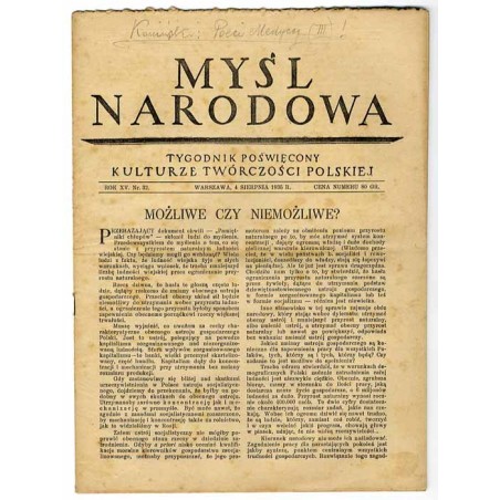 Myśl Narodowa. Tygodnik poświęcony kulturze twórczości polskiej. R.15 (1935). Nr 32 (4 sierpnia 1935)