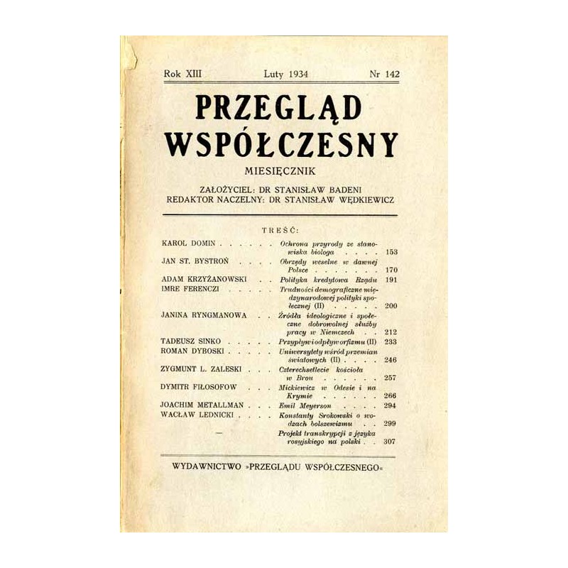 Przegląd Współczesny. Miesięcznik. R.13 (1934). Nr 142 (luty 1934)