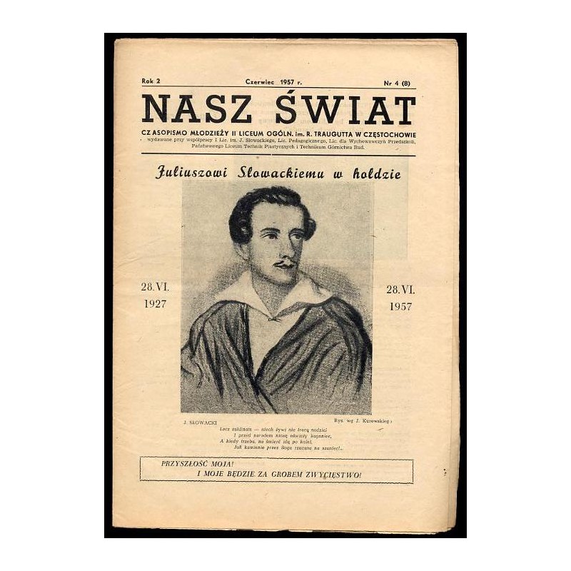 Nasz Świat. Czasopismo młodzieży II Liceum Ogóln. im. R. Traugutta w Częstochowie. R.2 (1957). Nr 4 (8) (Czerwiec 1957)