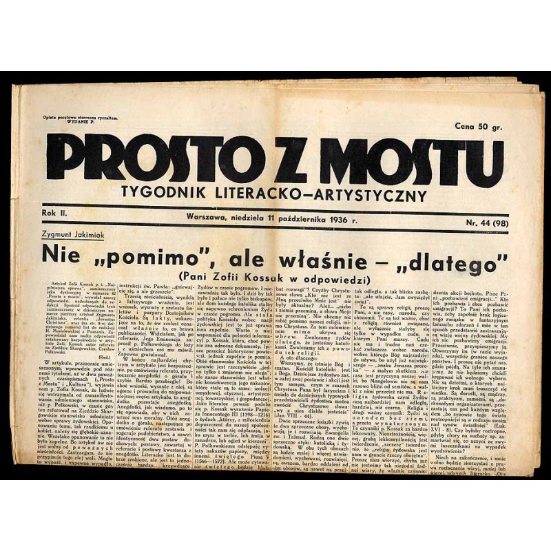Prosto z Mostu. Tygodnik literacko-artystyczny. R.2 (1936). Nr 44 (98) (11 października 1936)