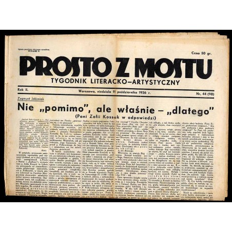 Prosto z Mostu. Tygodnik literacko-artystyczny. R.2 (1936). Nr 44 (98) (11 października 1936)