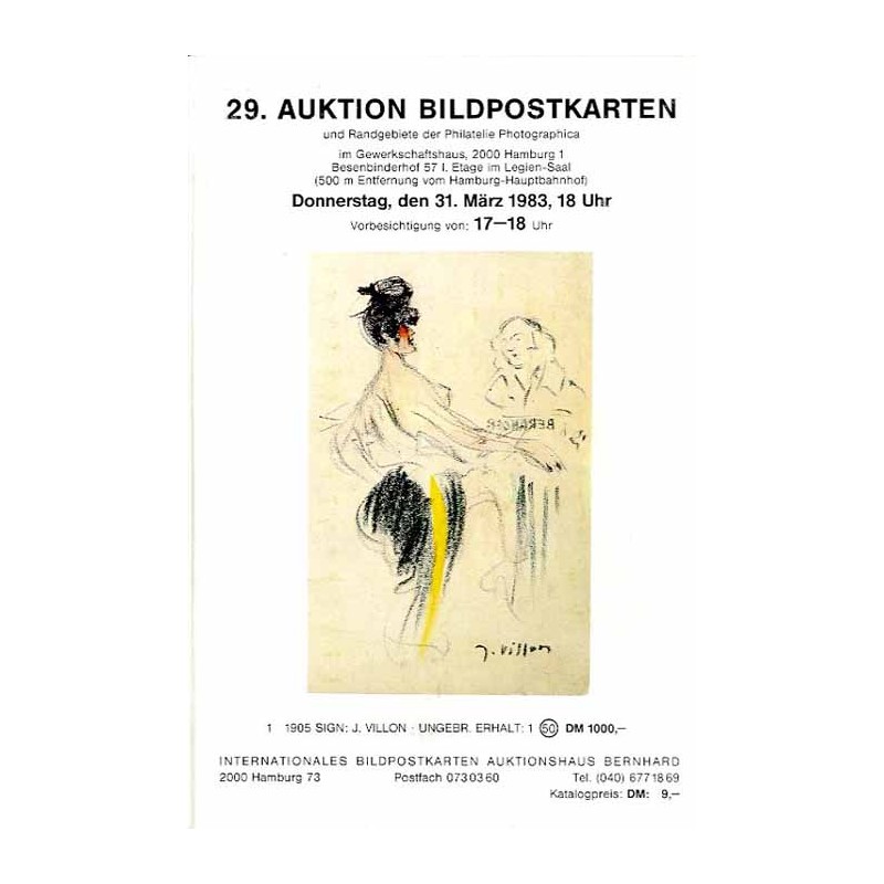 [Martin Bernhard] 29. Auktion Bildpostkarten und Randgebiete der Philatelie Photographica im Gewerkschaftshaus, 2000 Hamburg 1.