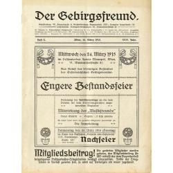 Der Gebirgsfreund. Zeitschrift des Oesterreichischen Gebirgsvereins. 26. Jahrgang (1915). Hefte 1-8 (I-XI 1915) [komplet]