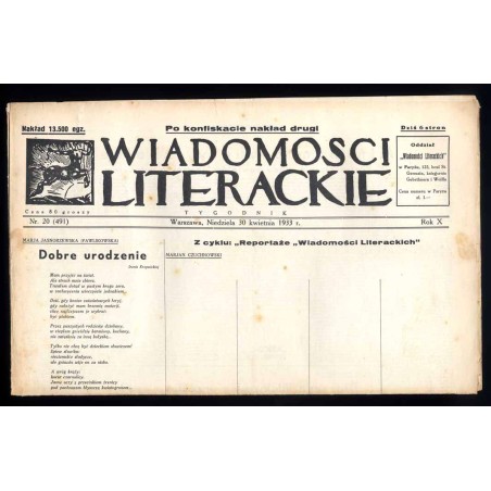 Wiadomości Literackie. Tygodnik. R.10 (1933). Nr 20 (491) (30 kwietnia 1933)