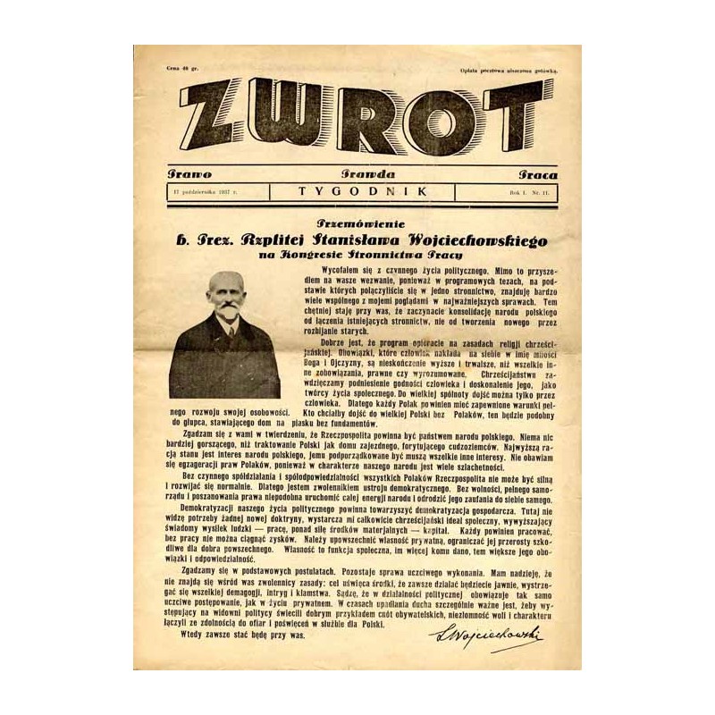 Zwrot. Prawo, prawda, praca. Tygodnik. R.1 (1937). Nr 11 (17 października 1937)
