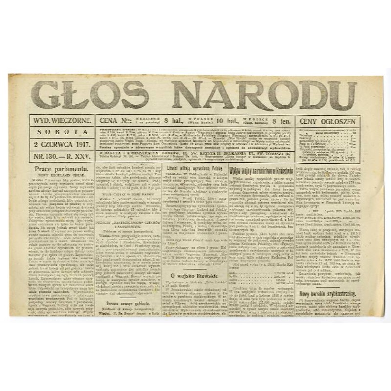 Głos Narodu. R.25 (1917). Nr 130 (2 czerwca 1917). Wydanie wieczorne