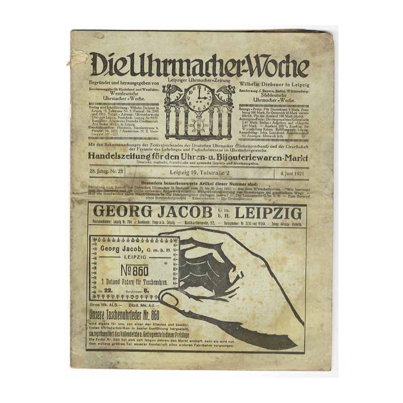 Die Uhrmacher-Woche. Leipziger Uhrmacher-Zeitung. 28. Jahrgang (1921). Nr 23 (4.06.1921)