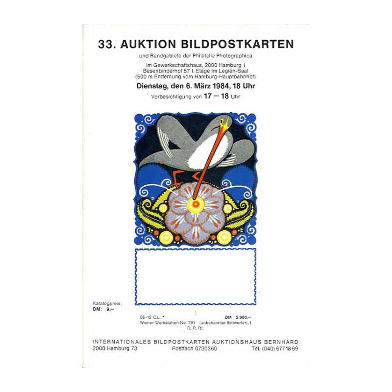[Martin Bernhard] 33. Auktion Bildpostkarten und Randgebiete der Philatelie Photographica im Gewerkschaftshaus, 2000 Hamburg 1.