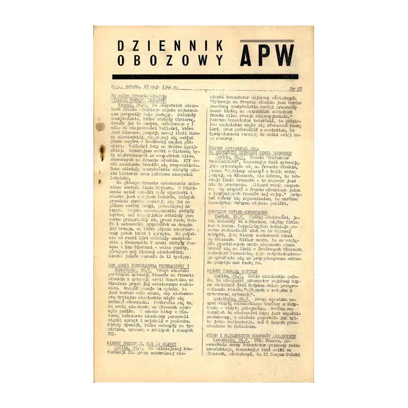 Dziennik Obozowy APW. 1944. Nr 97 (27 maja 1944) + Dodatek Tygodniowy Nr 9