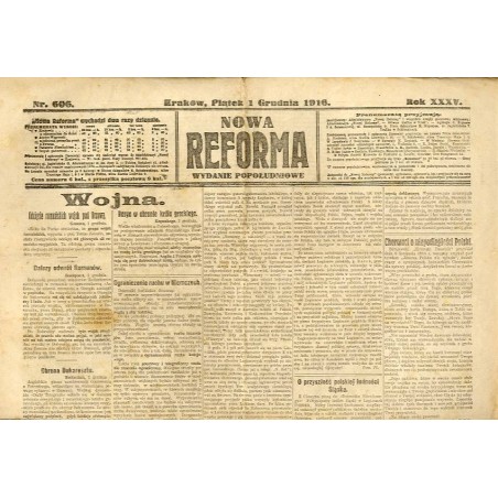Nowa Reforma. R.35 (1916). Nr 606 (1 grudnia 1916). Wydanie popołudniowe