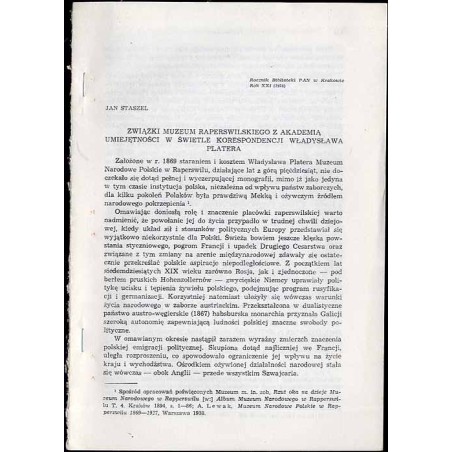 Związki Muzeum Raperswilskiego z Akademią Umiejętności w świetle korespondencji Władysława Platera