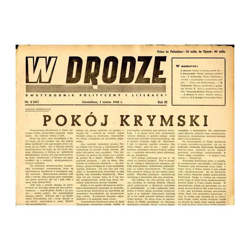 W Drodze. Dwutygodnik polityczny i literacki. R.3 (1945). Nr 5 (47) (1 marca 1945)