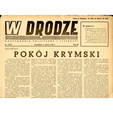 W Drodze. Dwutygodnik polityczny i literacki. R.3 (1945). Nr 5 (47) (1 marca 1945)
