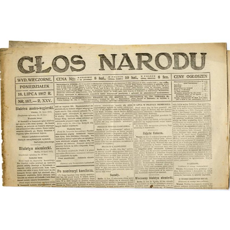Głos Narodu. R.25 (1917). Nr 167 (16 lipca 1917). Wydanie wieczorne