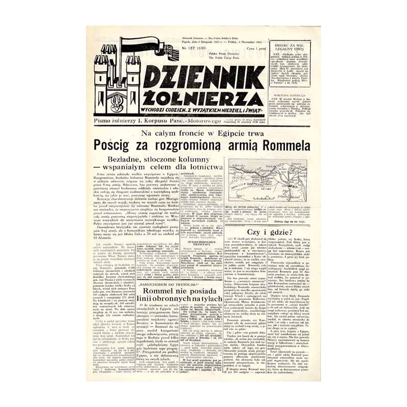 Dziennik Żołnierza. [...] Pismo żołnierzy I. Korpusu Panc.-Motorowego. R.3 (1942). Nr 157 (690) (6 listopada 1942)