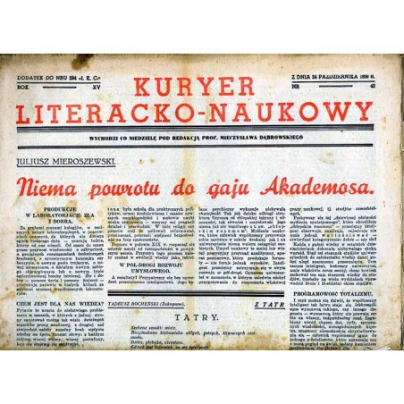 Kuryer Literacko-Naukowy. R.15 (1938). Nr 43 (24 października 1938)