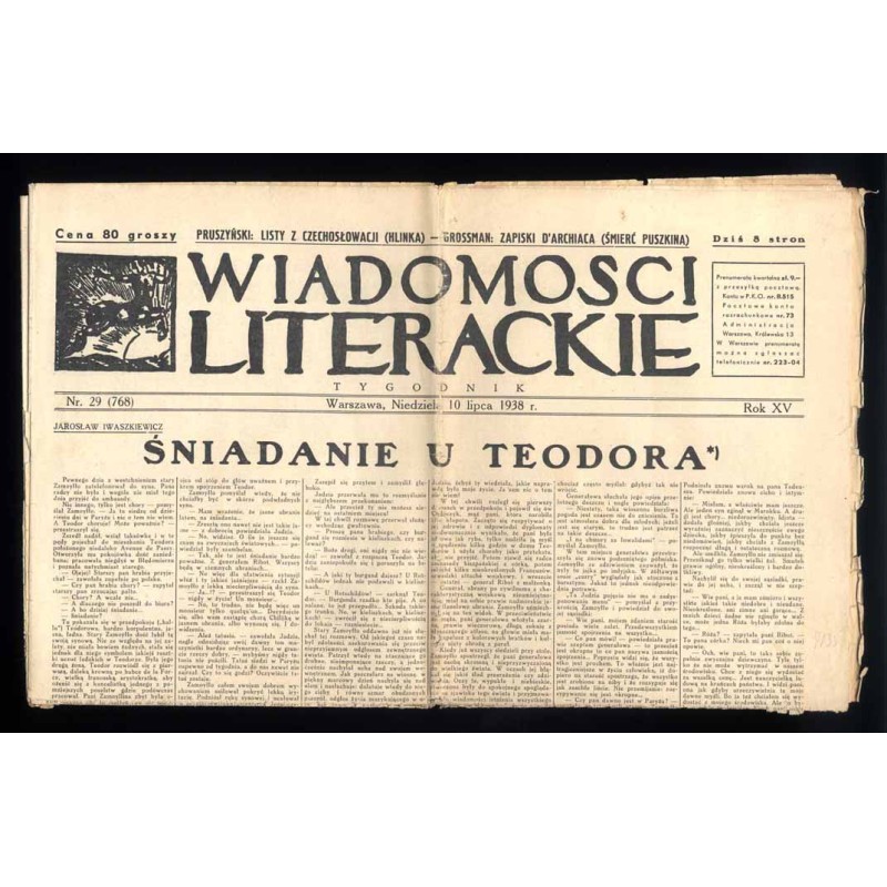 Wiadomości Literackie. Tygodnik. R.15 (1938). Nr 29 (755) (10 lipca 1938)