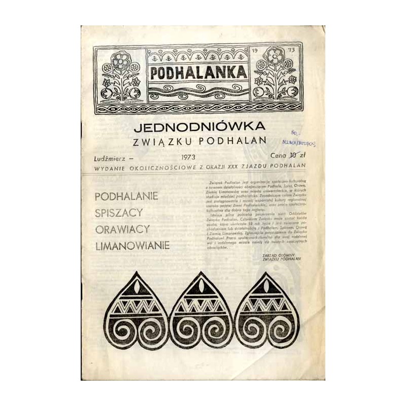 Podhalanka. Jednodniówka Związku Podhalan. 1973. Wydanie okolicznościowe z okazji XXX Zjazdu Podhalan