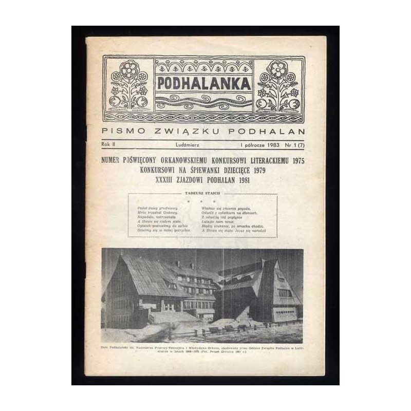 Podhalanka. Pismo Związku Podhalan. R.2 (1983). Nr 1 (7) (I półrocze 1983). Numer poświęcony Orkanowskiemu Konkursowi Literackie