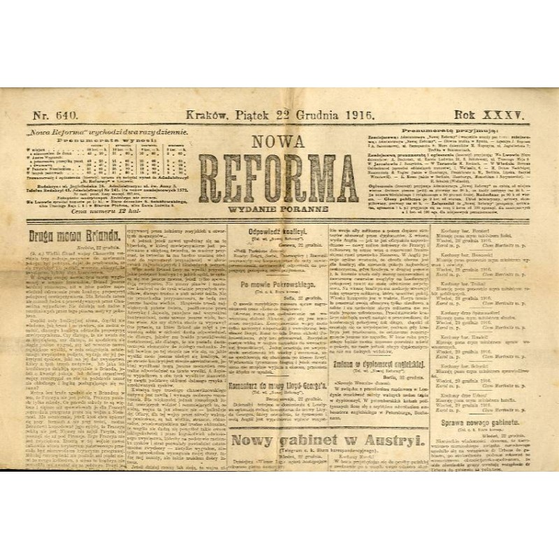 Nowa Reforma. R.35 (1916). Nr 640 (22 grudnia 1916). Wydanie poranne