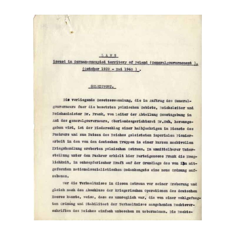 LAWS issued in German-occupied territory of Poland (Generalgovernement). (October 1939 - Mai 1940)