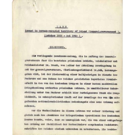 LAWS issued in German-occupied territory of Poland (Generalgovernement). (October 1939 - Mai 1940)
