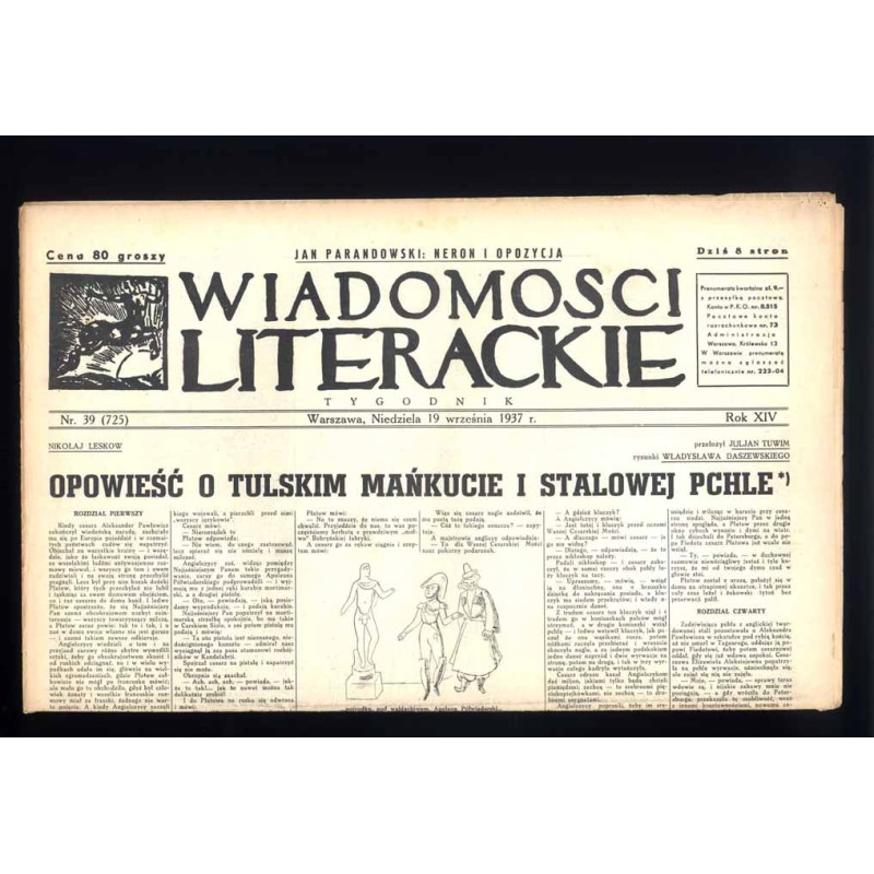 Wiadomości Literackie. Tygodnik. R.14 (1937). Nr 39 (725) (19 września 1937)