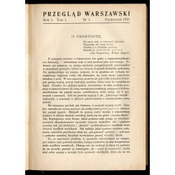 Przegląd Warszawski. Miesięcznik poświęcony literaturze, sztuce i nauce. 9 vol. R. 1-5 (1921-1925). Nr 1-51 (całka wydawnicza) w