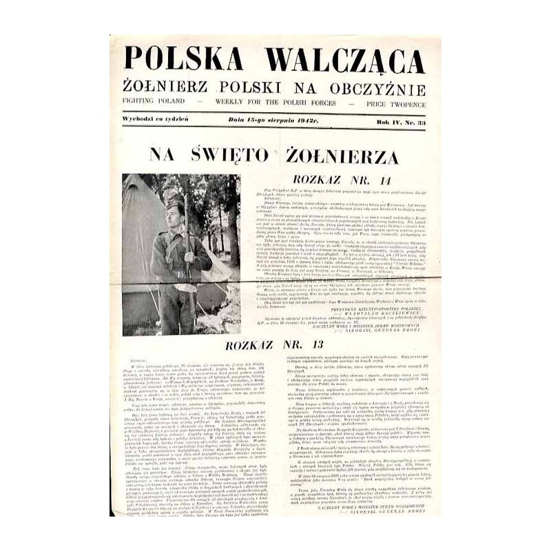 Polska Walcząca - Żołnierz polski na obczyźnie. Fighting Poland. Weekly for the Polish Forces. R.4 (1942). Nr 33 (15 sierpnia 19