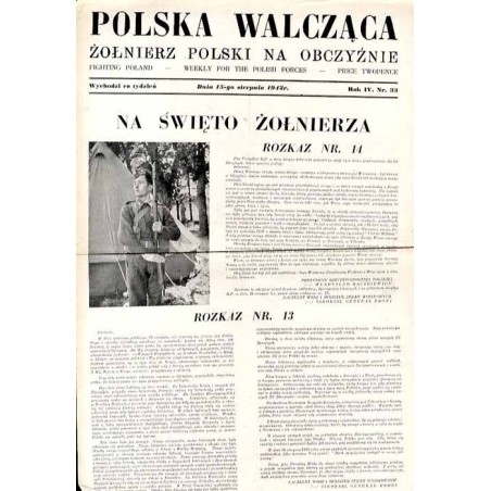 Polska Walcząca - Żołnierz polski na obczyźnie. Fighting Poland. Weekly for the Polish Forces. R.4 (1942). Nr 33 (15 sierpnia 19