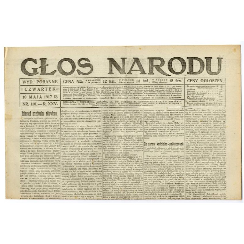 Głos Narodu. R.25 (1917). Nr 110 (10 maja 1917). Wydanie poranne