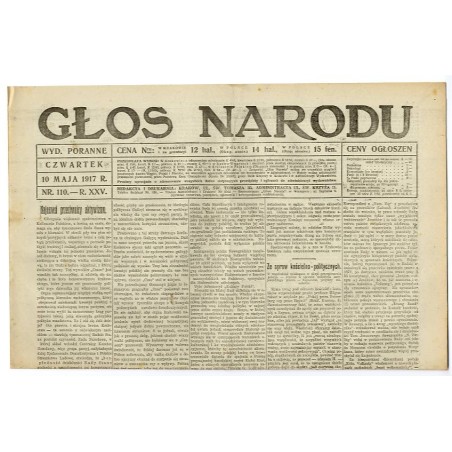 Głos Narodu. R.25 (1917). Nr 110 (10 maja 1917). Wydanie poranne