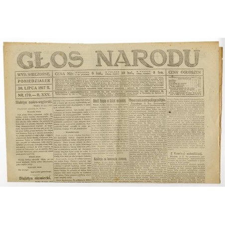 Głos Narodu. R.25 (1917). Nr 179 (30 lipca 1917). Wydanie wieczorne