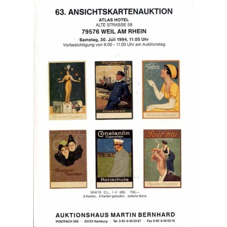 [Martin Bernhard] 63. Ansichtskartenauktion, Atlas Hotel Alte Strasse 58, 79576 Weil am Rhein, Samstag, 30. Juli 1994