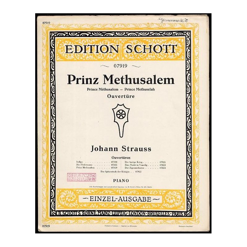 Prinz Methusalem. Prince Méthusalem - Prince Methuselah. Ouvertüre. Piano