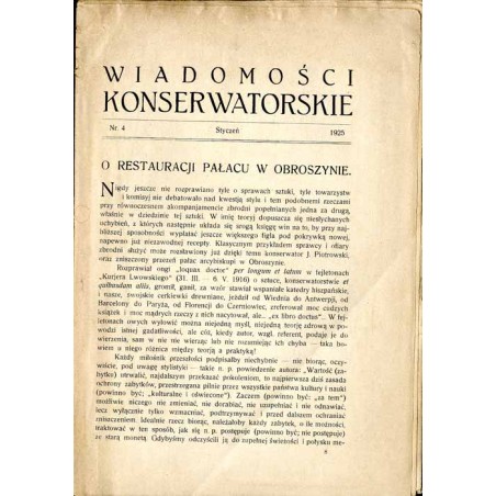 Wiadomości Konserwatorskie. (1925). Nr 4 (Styczeń 1925)