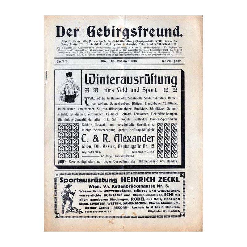 Der Gebirgsfreund. Zeitschrift des Oesterreichischen Gebirgsvereins. 27. Jahrgang (1916). H.7 (10. Oktober 1916)