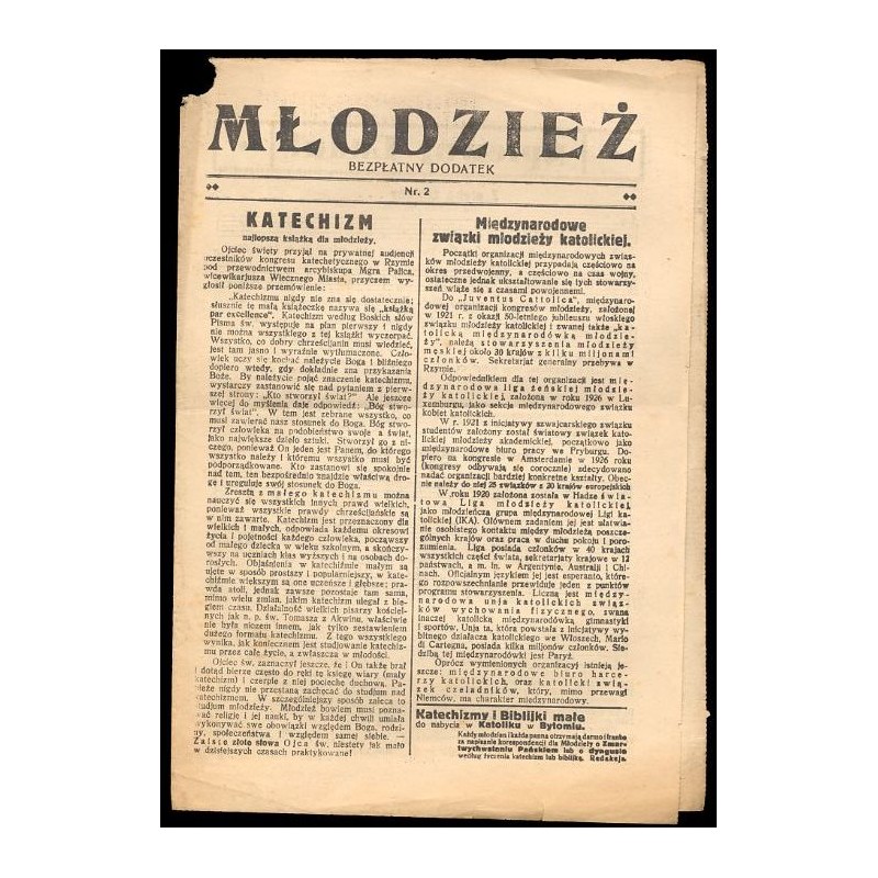 Młodzież. Bezpłatny dodatek. Nr. 2 [1927-1931]