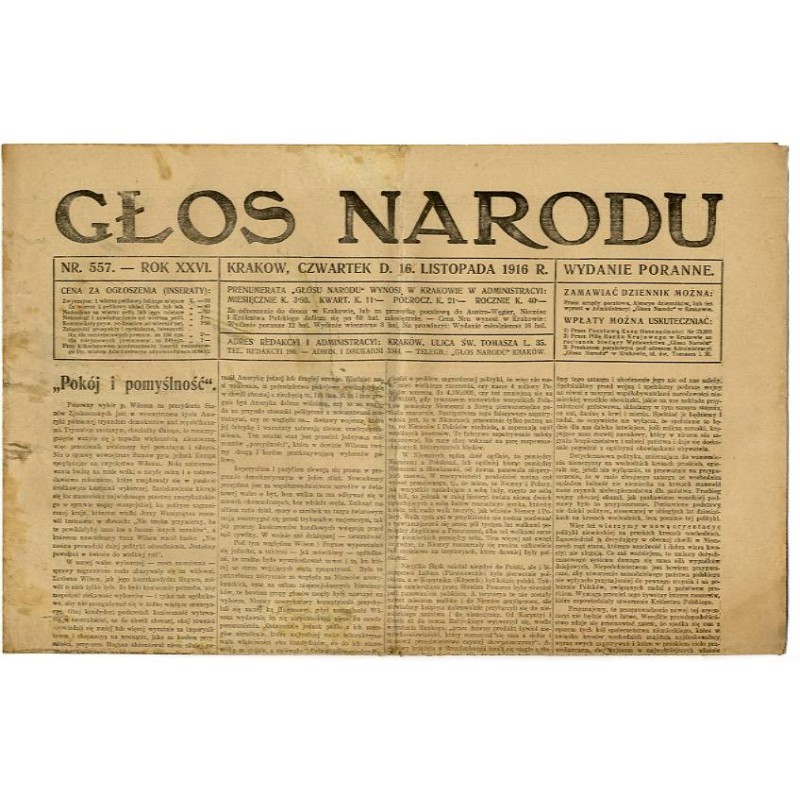 Głos Narodu. R.26 (1916). Nr 557 (16 listopada 1916). Wydanie poranne
