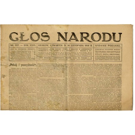 Głos Narodu. R.26 (1916). Nr 557 (16 listopada 1916). Wydanie poranne