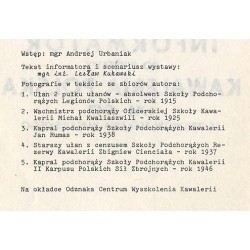 Informator do Wystawy Kawaleria Polska 1914-1947 ze zbiorów Lesława Kukawskiego. Kutno - grudzień 1986 r. luty 1987 r