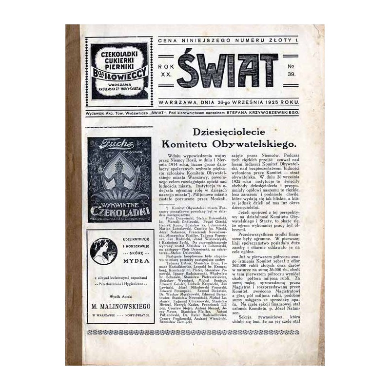 Świat. Pismo tygodniowe ilustrowane. R.20 (1925). Nr 39 (26 września 1925)