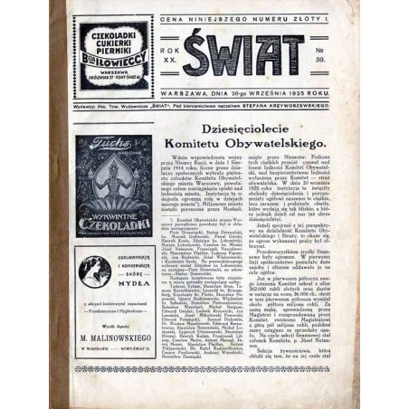 Świat. Pismo tygodniowe ilustrowane. R.20 (1925). Nr 39 (26 września 1925)