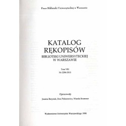 Katalog rękopisów Biblioteki Uniwersyteckiej w Warszawie. T.8: Nr 2296-2513