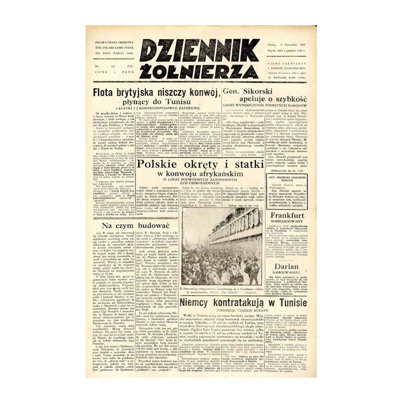 Dziennik Żołnierza. [...] Pismo żołnierzy I. Korpusu Panc.-Motorowego. R.3 (1942). Nr 181 (714) (4 grudnia 1942) / Gen. Władysła