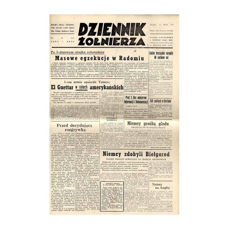 Dziennik Żołnierza. Polska prasa obozowa. Pismo żołnierzy 1. Korpusu Pancerno Mot. R.4 (1943). Nr 66 (801) (20 marca 1943) / Rad