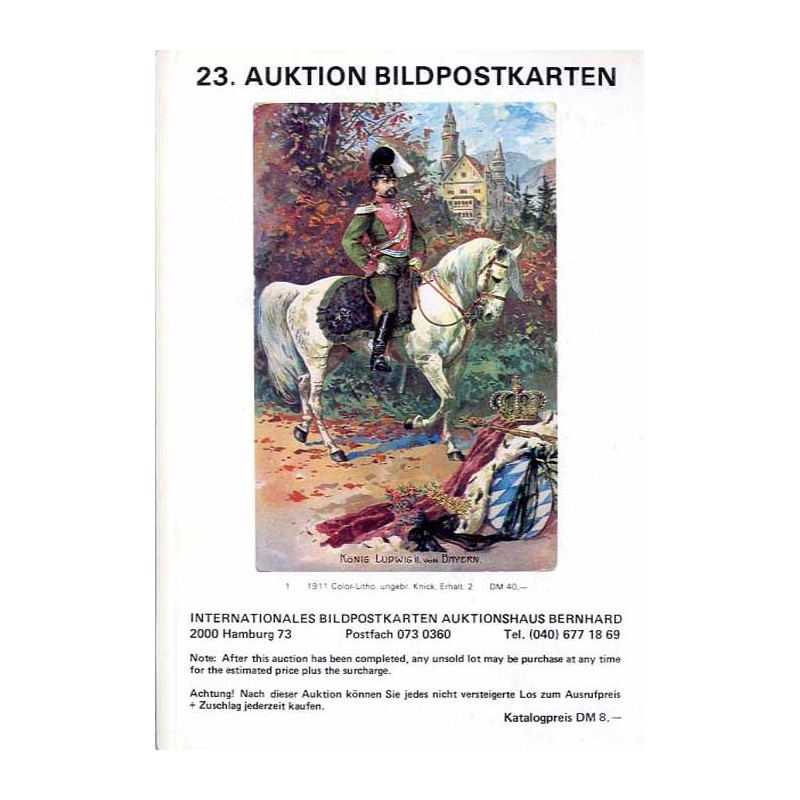 [Martin Bernhard] 23. Auktion Bildpostkarten und Randgebiete der Philatelie Photographica im Gewerkschaftshaus, 2000 Hamburg 1.