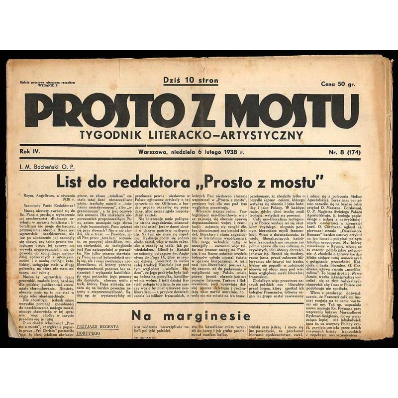 Prosto z Mostu. Tygodnik literacko-artystyczny. R.4 (1938). Nr 8 (174) (6 lutego 1938)
