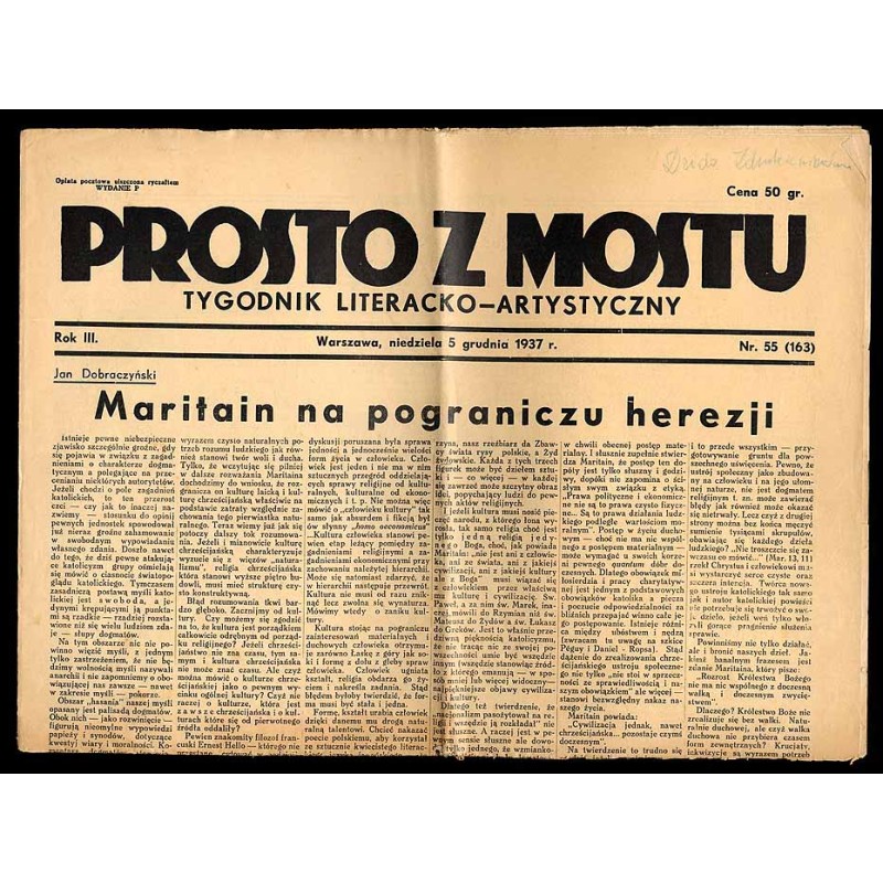 Prosto z Mostu. Tygodnik literacko-artystyczny. R.3 (1937). Nr 55 (163) (5 grudnia 1937)