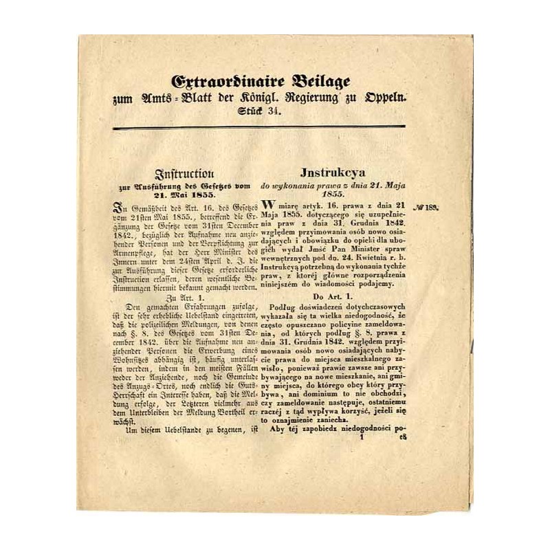 [Amts-Blatt der Königlichen Regierung zu Oppeln. 1856]. Extaordinaire Beilage zum Amts-Blatt der Königl. Regierung zu Oppeln. St